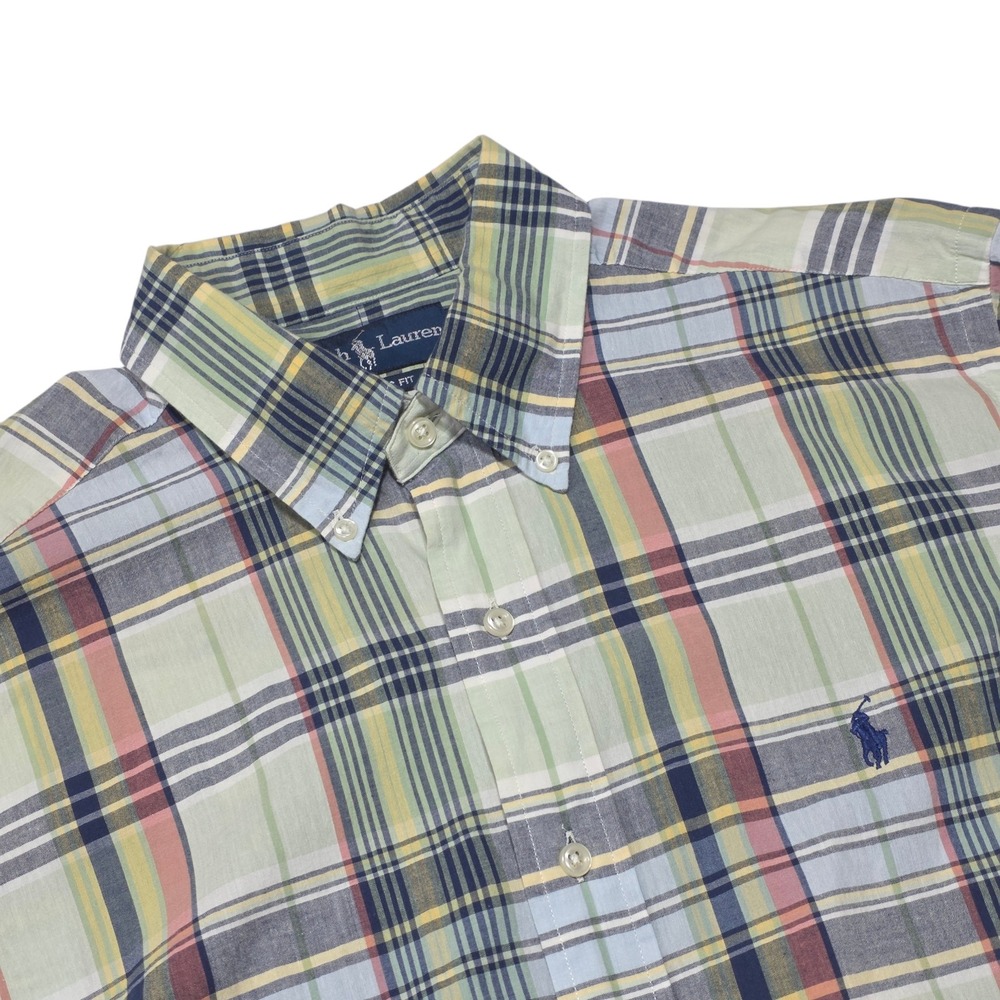 Ralph Lauren Button Down Shirt Men L Multi Plaid Short Sleeve Classic Fit Cotton